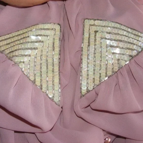 Vintage Blouse, M, Pink, Sequin statement Shoulders, Long sleeve, button front - Picture 9 of 11